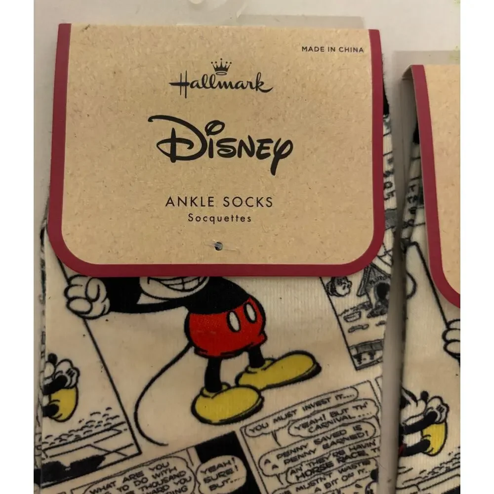Hallmark Disney Mickey Mouse Comic Print Ankle Socks Lot of 2 Women Men NWT New